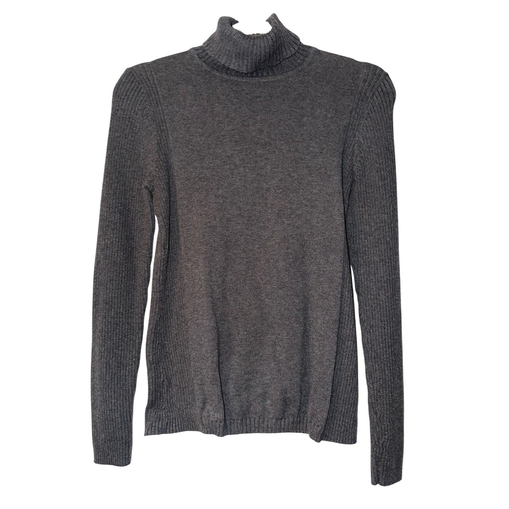 Leo & Nicole Gray Ribbed Knit Turtleneck Sweater Long Sleeve M 100% Cotton